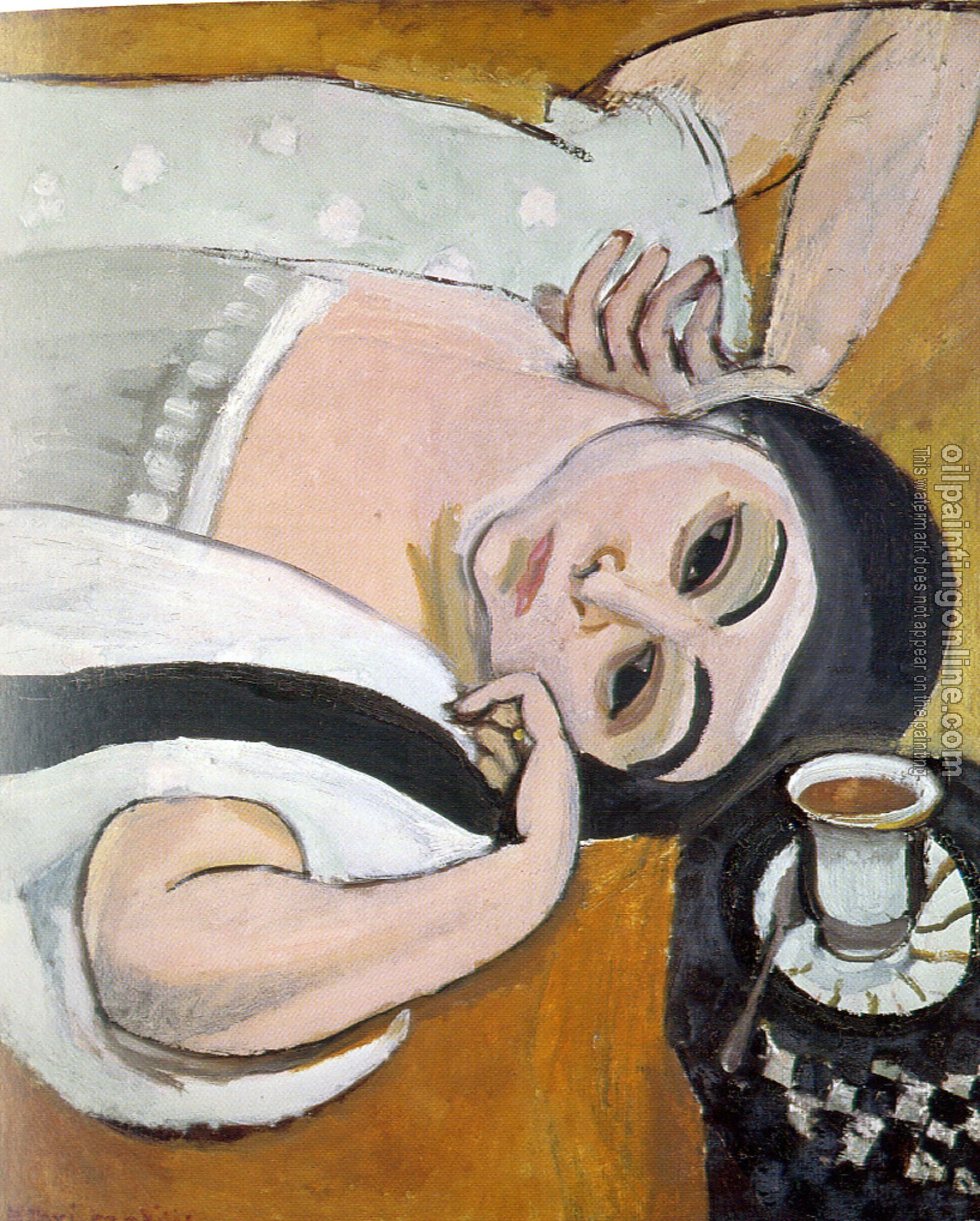 Matisse, Henri Emile Benoit - reclining laurette with a cup of coffee